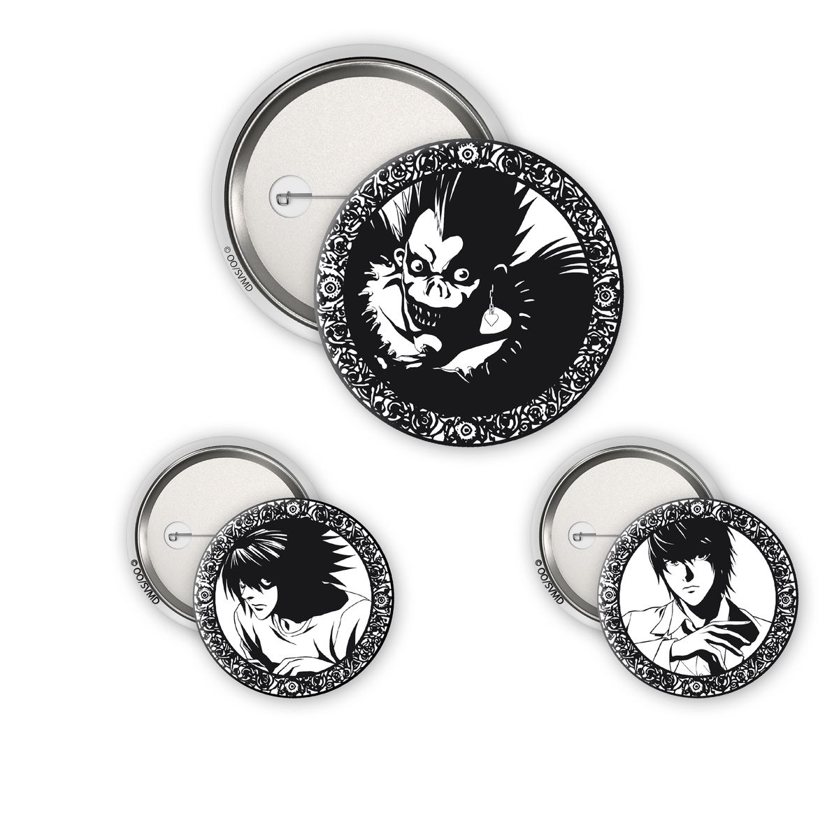 Death Note - Light, L & Ryuk - Pinssi/pinssit