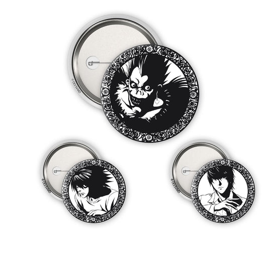 Death Note - Light, L & Ryuk - Pinssi/pinssit