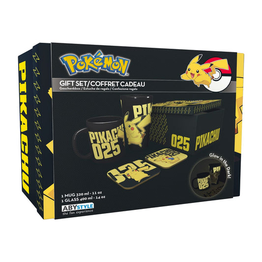 Pokémon - Pikachu Glow in the dark - Lahjasetti (Muki, juomalasit & mukinaluset)