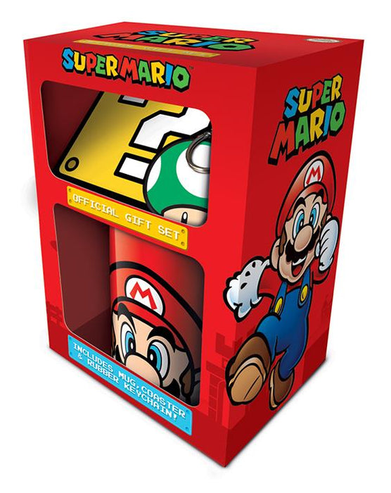 Super Mario - Lahjasetti (muki, lasinalunen & avaimenperä)