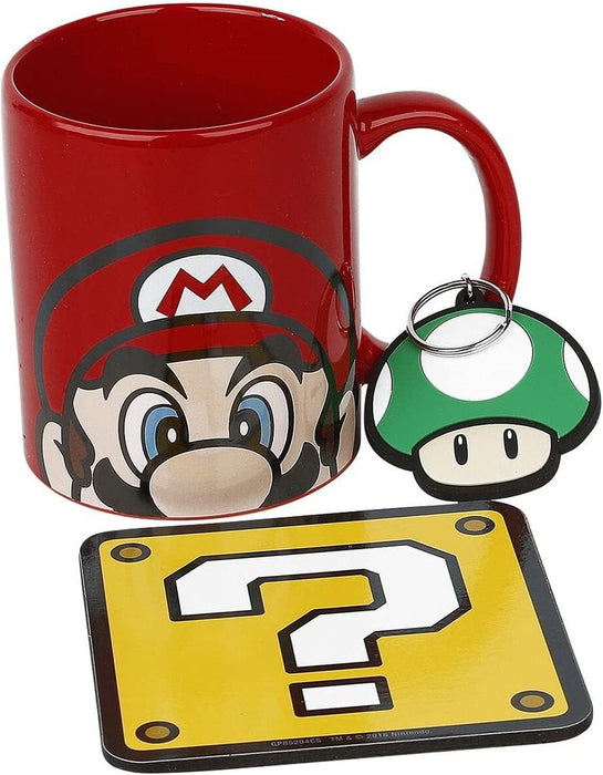 Super Mario - Lahjasetti (muki, lasinalunen & avaimenperä)