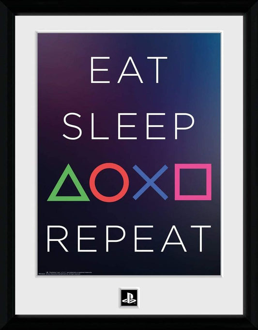 PlayStation - Eat Sleep Repeat - Kehystetty taidejuliste